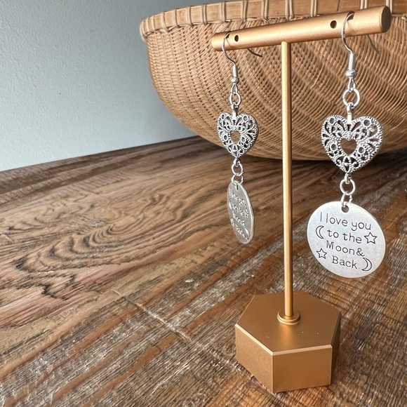 “I Love You to the Moon & Back” Heart Dangle Earrings - Picture 3 of 3